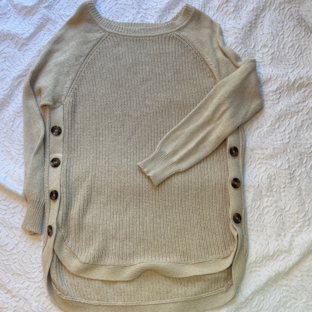 RD Style Cream Sweater with Side Buttons
